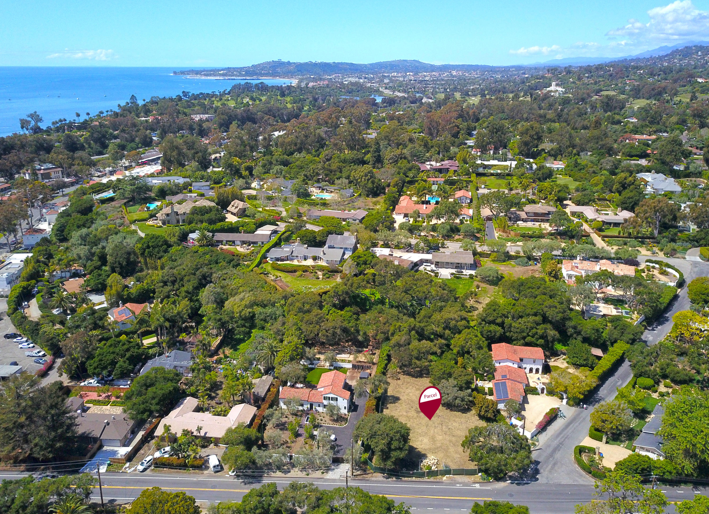 137 Olive Mill Road Montecito, CA 93108 - Photo 9 of 28 an aerial view of town with residential houses with outdoor space and trees