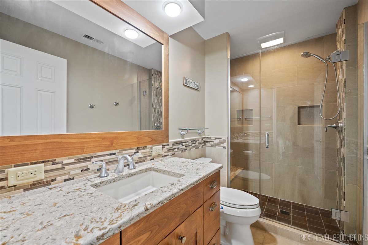 1009 East Bailey Road Naperville, IL 60565 - Photo 17 of 33 a bathroom with a granite countertop sink toilet and shower
