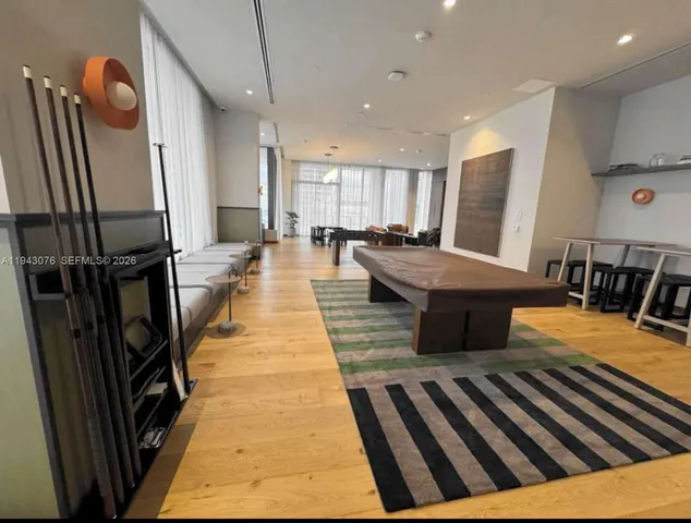 a lobby with furniture