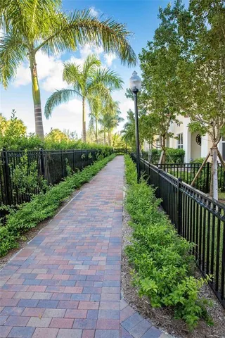a view of a garden with a pathway