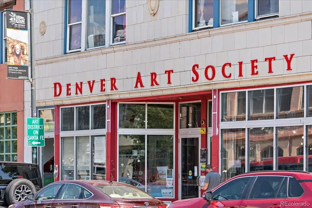 a view of a building with sign broad