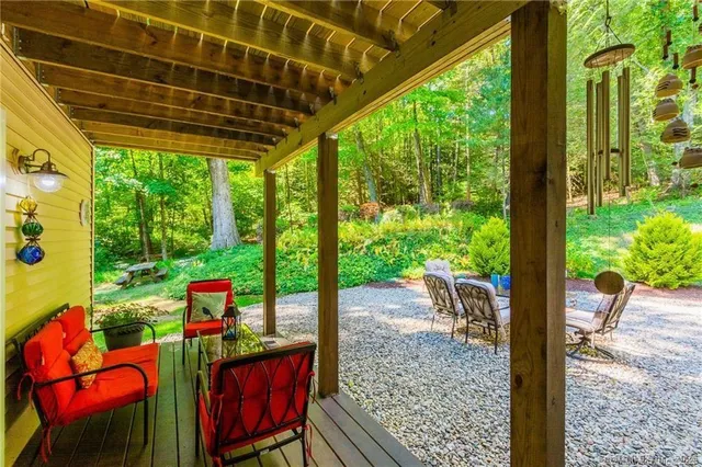 a view of an outdoor sitting area