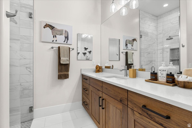 1210 East Bristle Cone Road Pine Valley, UT 84781 - Photo 20 of 54 Bathroom with vanity, a shower stall, and light tile patterned flooring