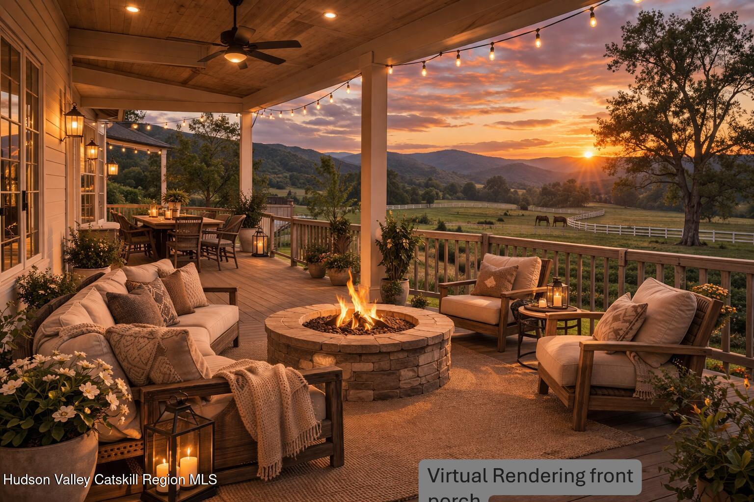 172 Hank Oliver Road Prattsville, NY 12468 - Photo 17 of 30 Tait sunset porch with fire pit renderin