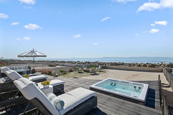 a view of a terrace with seating area