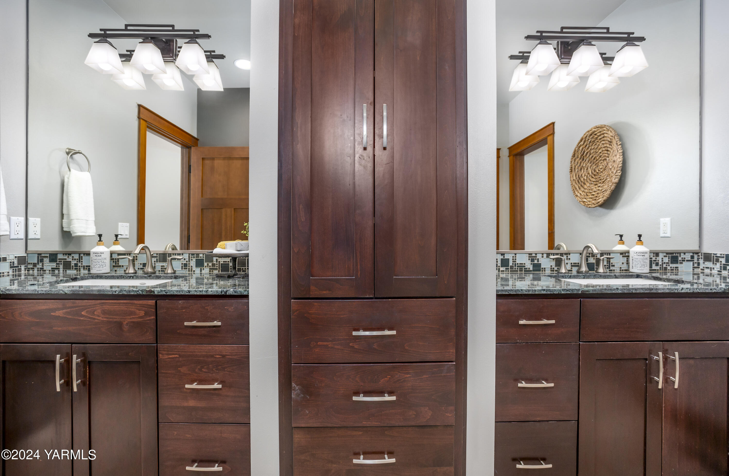 7115 1396 Private Road Southwest Prosser, WA 99350 - Photo 20 of 47 a bathroom with a granite countertop sink a mirror and a shower