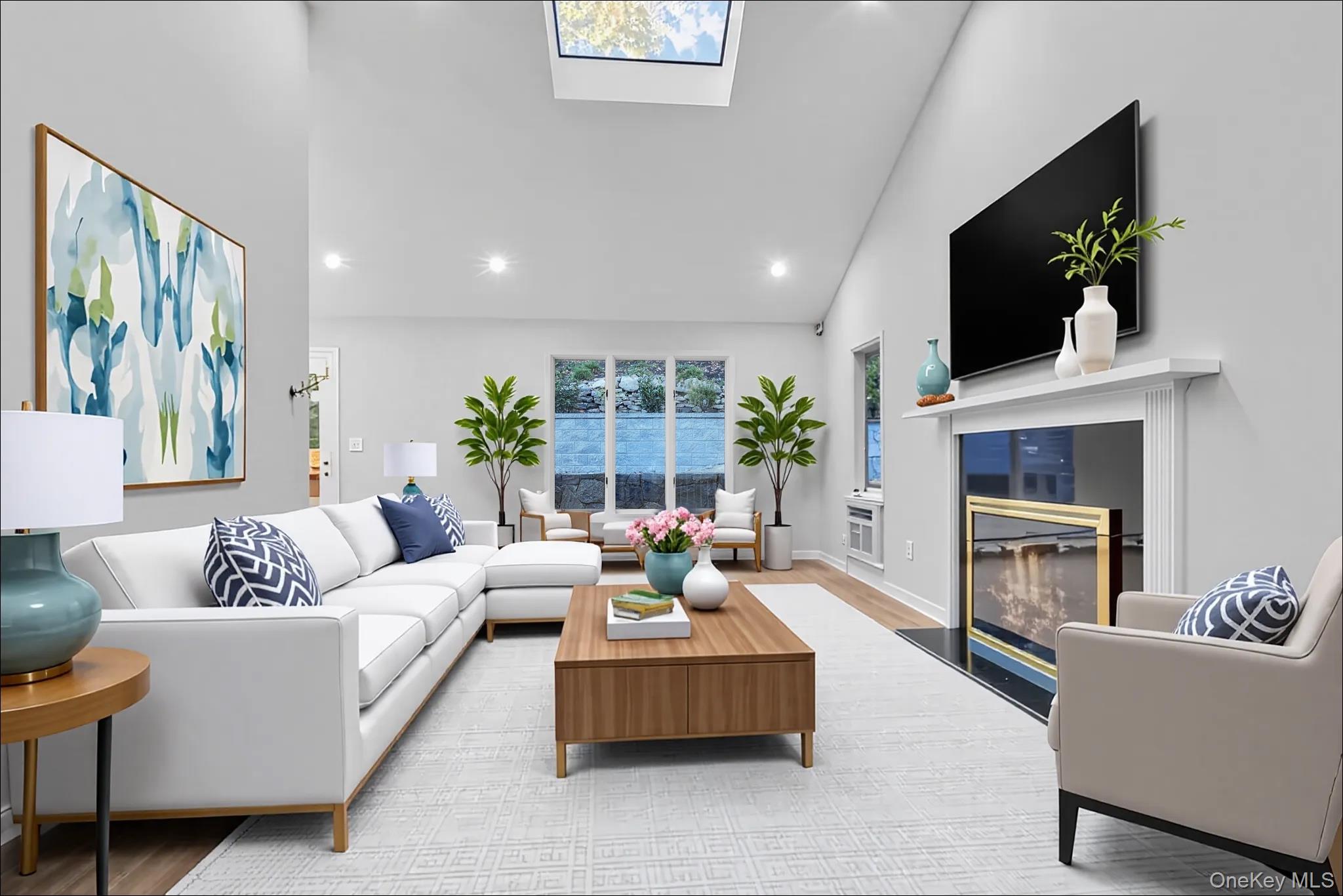 43 Park Road Goldens Bridge, NY 10526 - Photo 3 of 27 a living room with furniture a flat screen tv and a fireplace