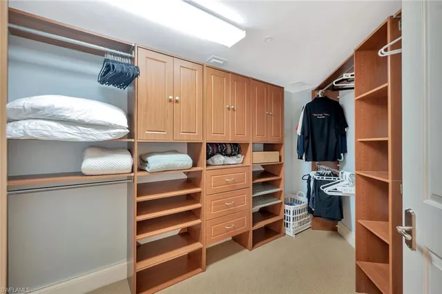 a view of walk in closet with clothes and shoes