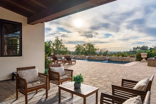 a view of an outdoor space with seating area