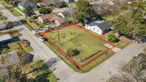 an aerial view of a pool