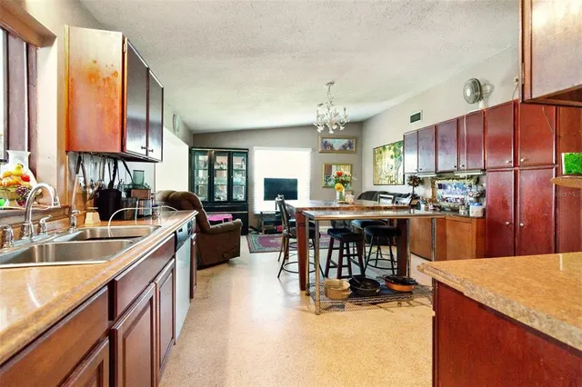 a kitchen with lots of counter top space