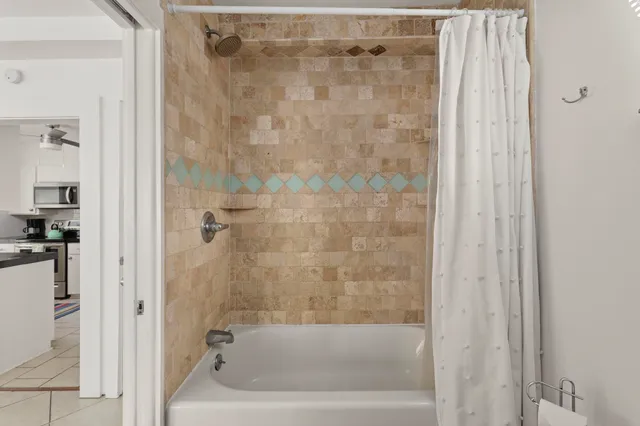 a bathroom with a bathtub