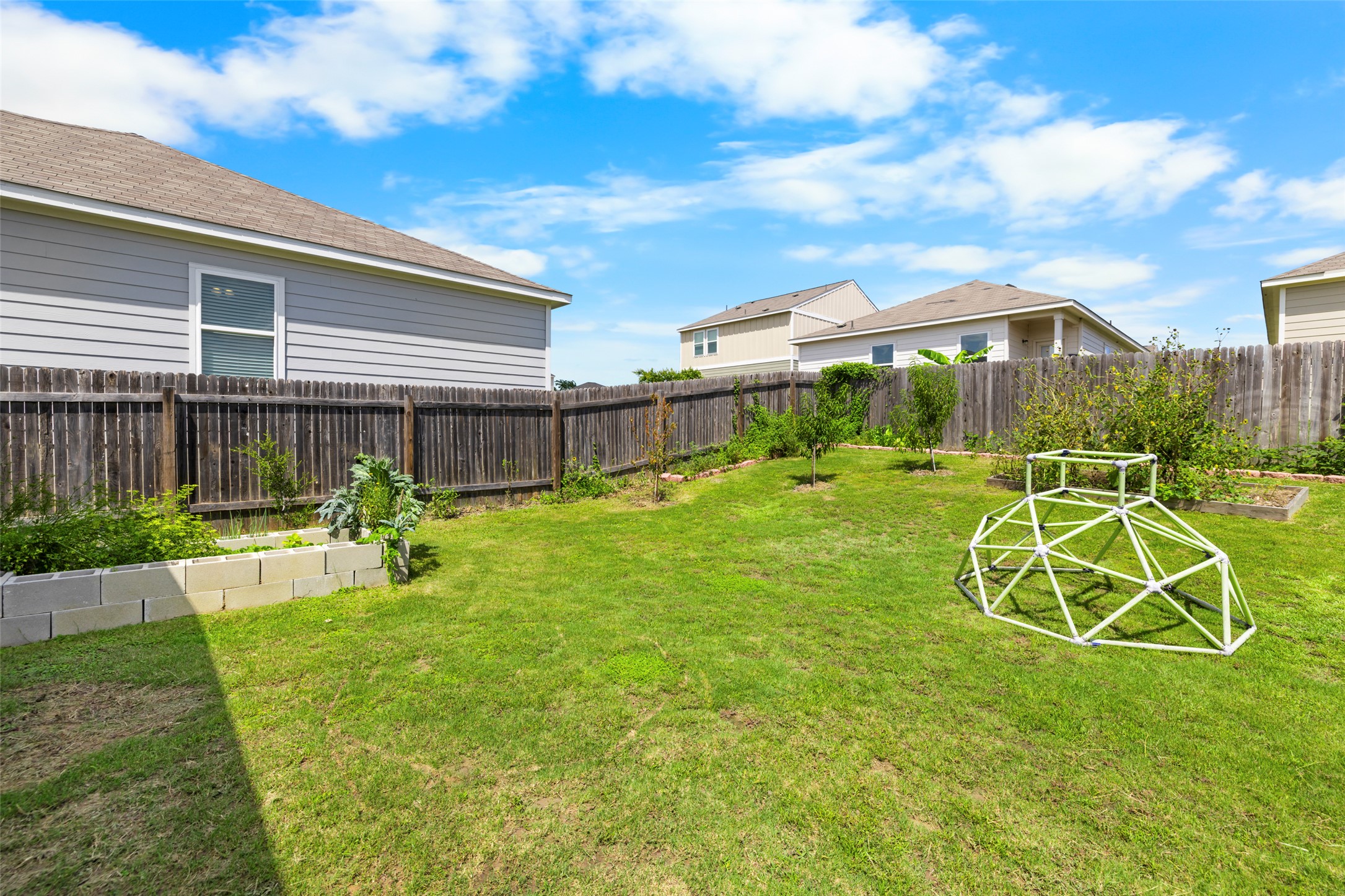 13113 Titanium Street Austin, TX 78754 - Photo 24 of 39 Fenced backyard with a vegetable garden and fruit trees