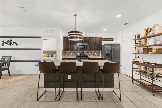 a view of kitchen with dining area