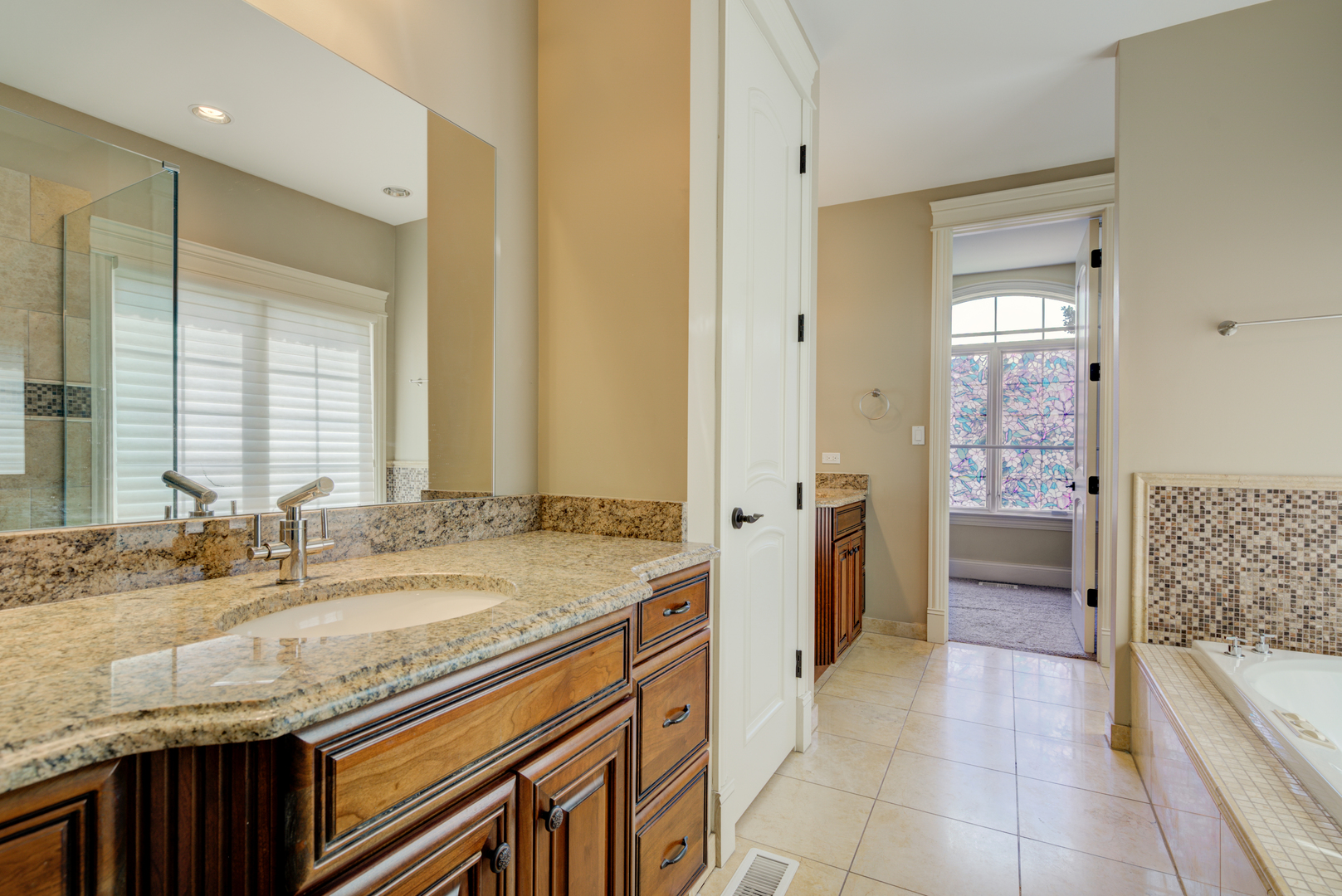 4436 Roslyn Road Downers Grove, IL 60515 - Photo 12 of 30 a spacious bathroom with a granite countertop sink a mirror and a bathtub