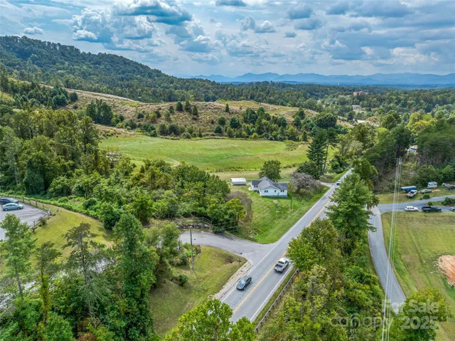 a view of a city with lush green forest