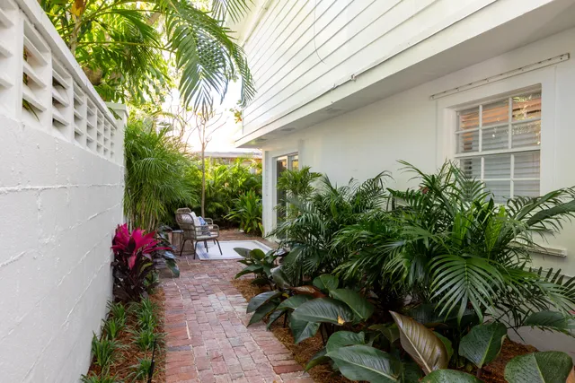 a potted plant sitting in front of a house