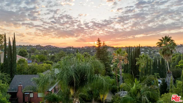 a view of a city with lush green forest
