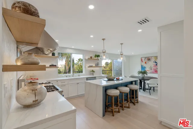 a kitchen with stainless steel appliances granite countertop a sink and a refrigerator