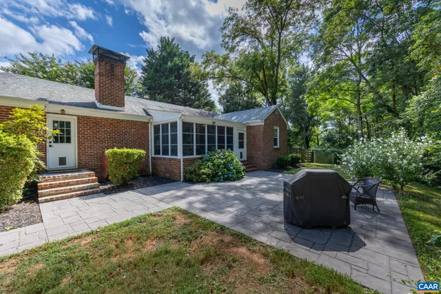 a backyard of a house with a garden and plants
