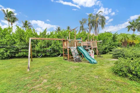 a view of a park with slide