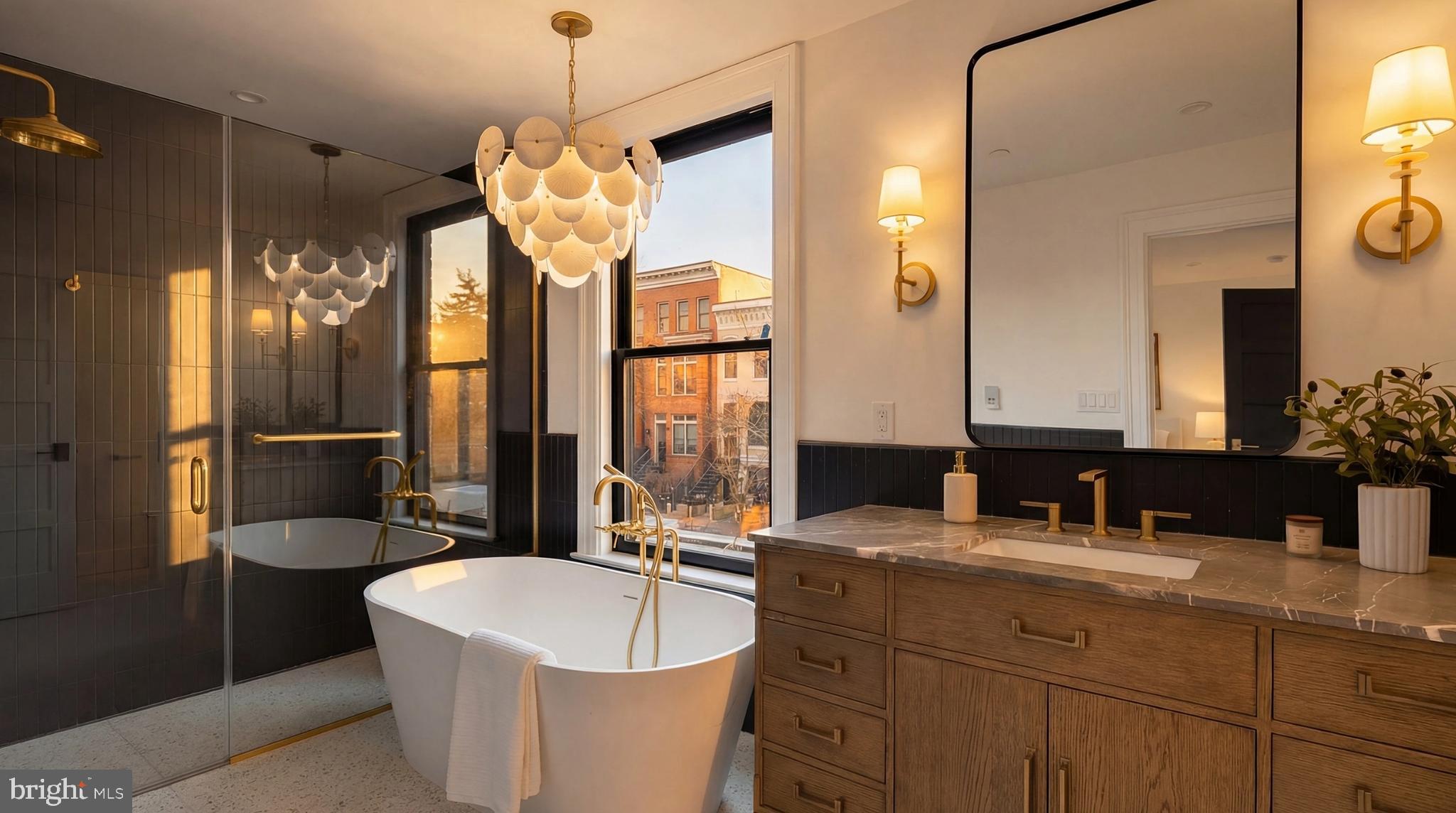 1249 4th Street Northwest Washington, DC 20001 - Photo 19 of 32 a bathroom with a double vanity sink and a bathtub