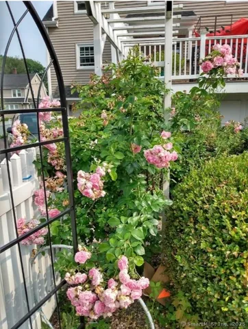 a view of a house with a yard and garden