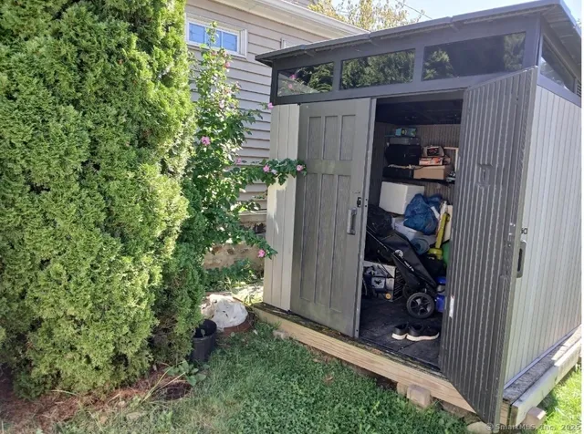 a view of a terrace with a bench