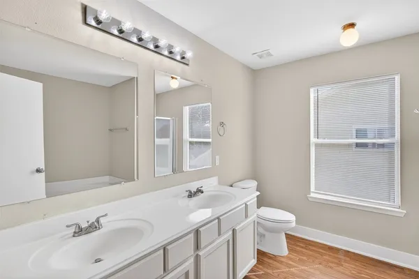 a bathroom with a bathtub