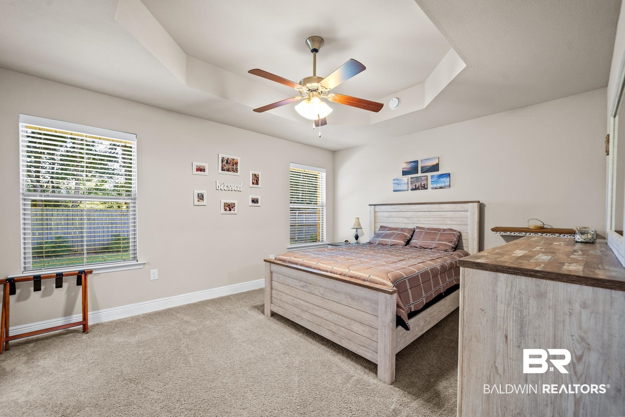 17069 Russet Court Foley, AL 36535 - Photo 11 of 27 Bedroom featuring ceiling fan, carpet, and a tray ceiling