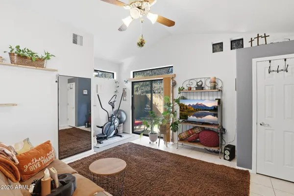 a view of a room with gym equipment