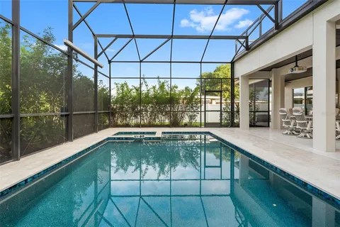 a outdoor view with a swimming pool