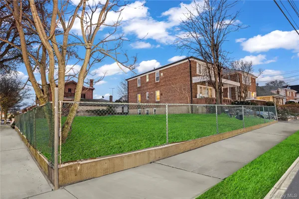 a view of a garden with a slide