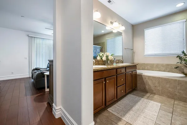a bathroom with a sink double vanity