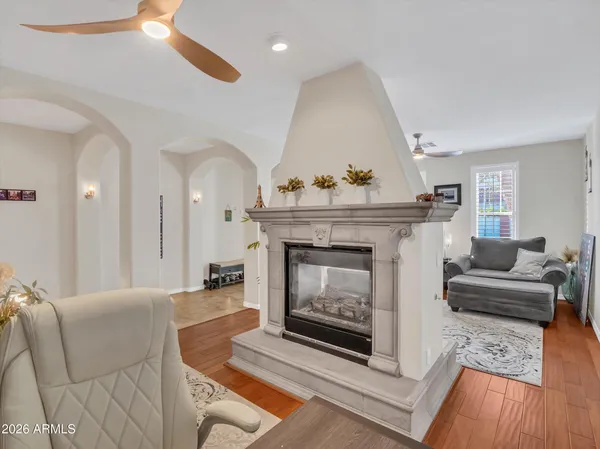 a workspace with furniture and a window