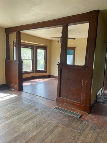 an empty room with windows