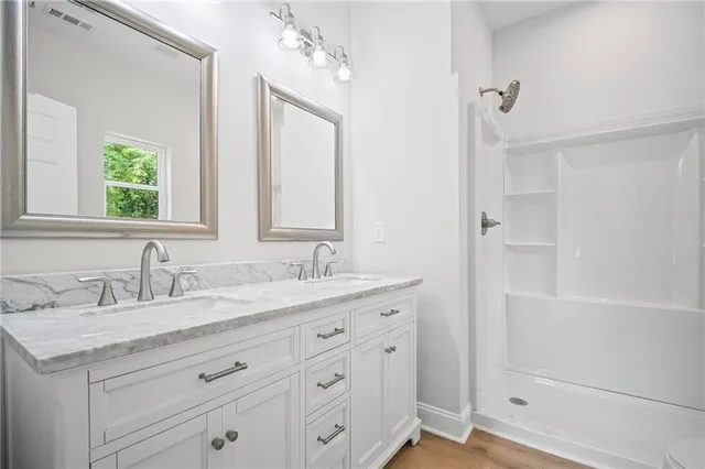 a view of a room with racks on the wall