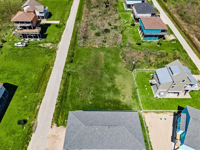 an aerial view of a backyard