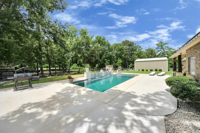 a view of a park with plants and large trees