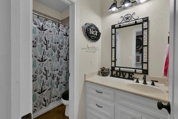 a bathroom with a sink a mirror a shower and a mirror