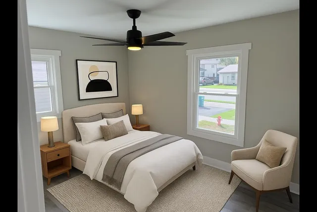 a bedroom with a bed and window