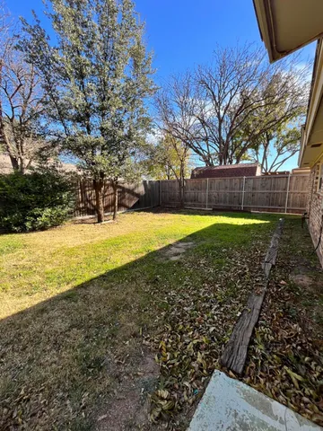 a view of a yard with a large tree