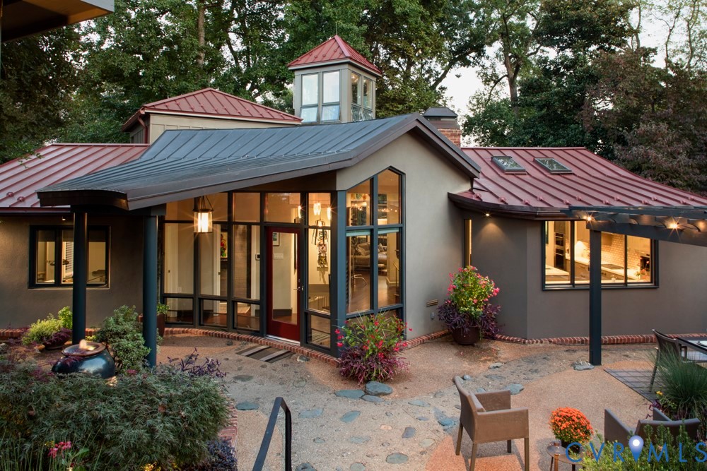 Foyer and Rear Patio at dusk