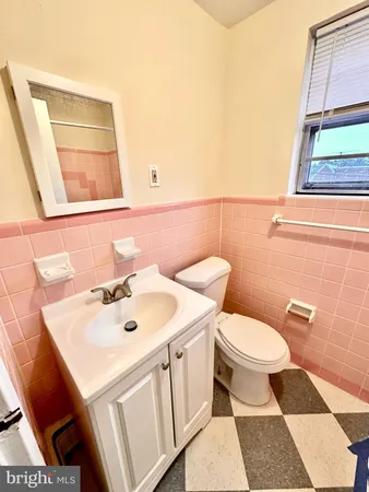 a bathroom with a sink a toilet and mirror