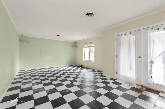 a black and white checkered floor