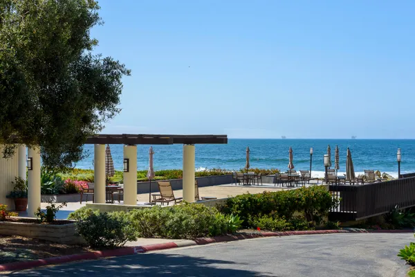 a view of a terrace with seating area
