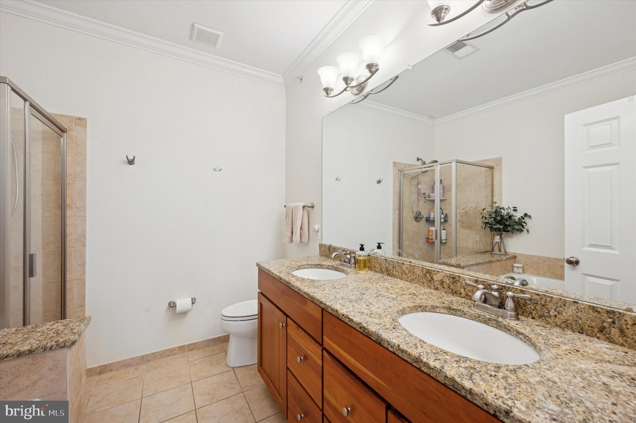 610 Captains Way Philadelphia, PA 19146 - Photo 21 of 25 a bathroom with a granite countertop sink a toilet a mirror and shower