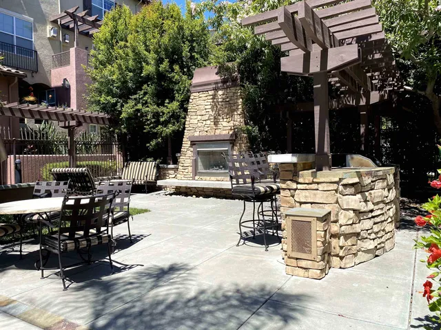 a view of a park with a slide