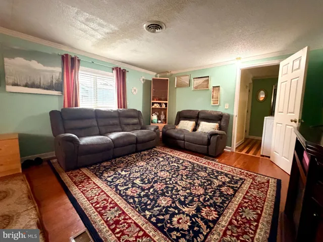 a living room with furniture and a rug