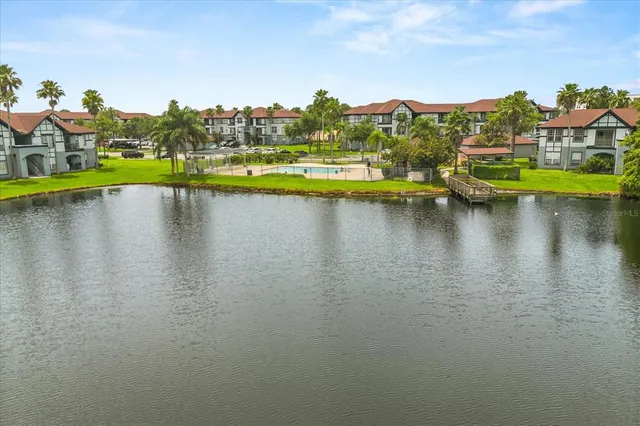 a view of a lake with houses